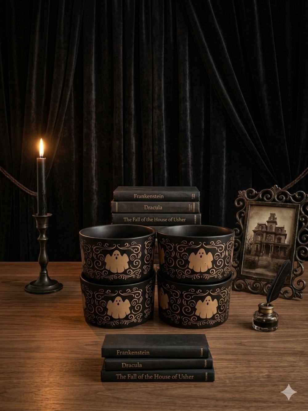 Black and Beige Halloween Ghost Ceramic Bowls